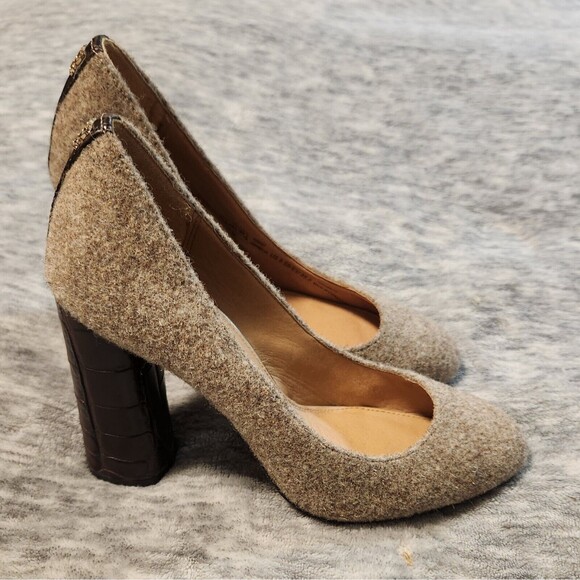 Coach Brown Tan Taupe Ophelia Lux Wool Leather Block Heels 5.5 B NWOB - Picture 1 of 9